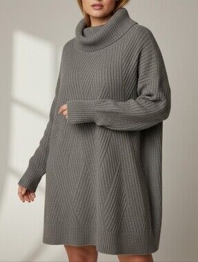 Reitmans Gray Ribbed Turtleneck Sweater Dress